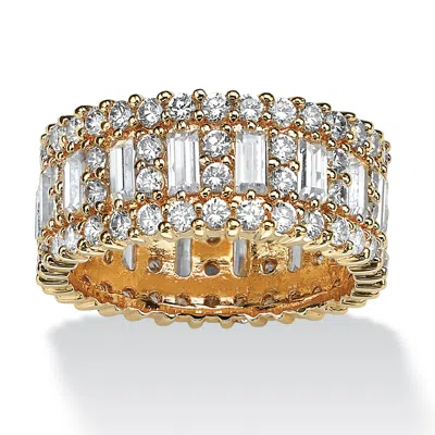 Palm Beach Jewelry 4.80 Tcw Emerald-cut Cubic Zirconia Yellow Gold-plated Eternity Ring In White