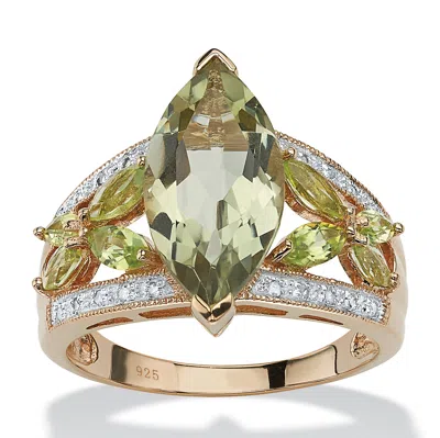 Palm Beach Jewelry 4.83 Tcw Genuine Green Amethyst And Diamond Ring In Gold-plated .925 Silver Ring