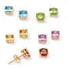 Palm Beach Jewelry 4.92 Tcw 5-pair Set Of Genuine Gemstone Earrings 18k Gold-plated Sterling Silver In Blue