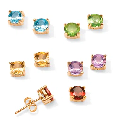 Palm Beach Jewelry 4.92 Tcw 5-pair Set Of Genuine Gemstone Earrings 18k Gold-plated Sterling Silver In Blue