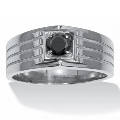 Palm Beach Jewelry .5 Tcw Men's Round Black Cubic Zirconia Stainless Steel Ring