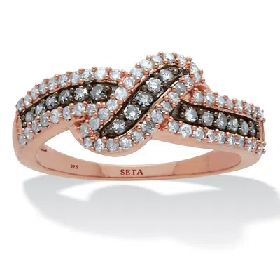Palm Beach Jewelry .50 Tcw Diamond 14k Rose Gold-plated Sterling Silver Crossover Ring In White