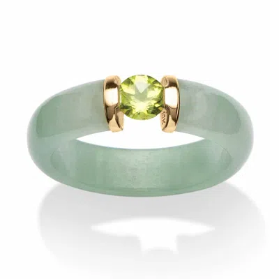 Palm Beach Jewelry .50 Tcw Round Green Peridot And Genuine Jade 10k Yellow Gold Cabochon Ring
