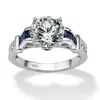 Palm Beach Jewelry 5.01 Tcw Round Cz And Sapphire Ring In Platinum-plated Sterling Silver In White