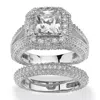 Palm Beach Jewelry 5.08 Tcw Cubic Zirconia 2-piece Bridal Set In Platinum-plated Sterling Silver In White