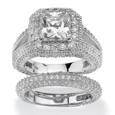 Palm Beach Jewelry 5.08 Tcw Cubic Zirconia 2-piece Bridal Set In Platinum-plated Sterling Silver In White