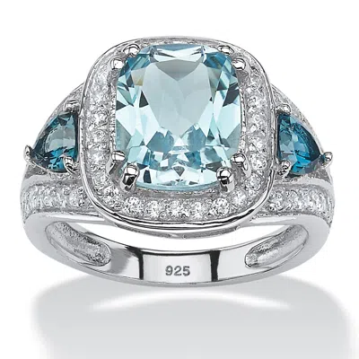 Palm Beach Jewelry 5.13 Tcw London Blue Topaz And Cz Halo Ring Platinum-plated Sterling Silver