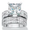 Palm Beach Jewelry 5.15 Cttw. Princess-cut Platinum-plated Silver Cubic Zirconia Wedding Ring Set In White