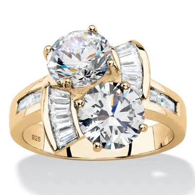 Palm Beach Jewelry 5.20 Tcw Cz 14k Gold-plated Silver 2-stone Ring In Yellow