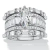 Palm Beach Jewelry 5.38 Cttw. Round Cubic Zirconia Platinum-plated Silver 3-piece Wedding Ring Set In White