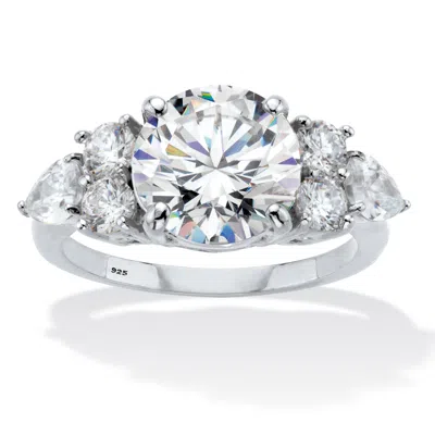 Palm Beach Jewelry 5.38 Cttw. Round Cubic Zirconia Platinum Plated Sterling Silver Engagement Ring In White