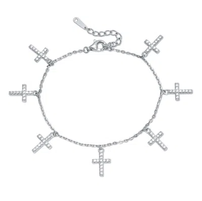 Palm Beach Jewelry 5.39 Tcw Cubic Zirconia Cross Charm Sterling Silver Bracelet In White