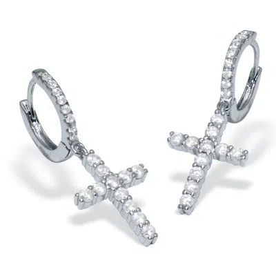 Palm Beach Jewelry .54 Tcw Cubic Zirconia Cross Chram Silvertoneearrings In White