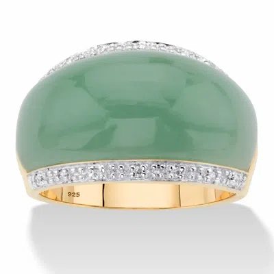 Palm Beach Jewelry .56 Tcw Genuine Jade And White Topaz Ring In Yellow