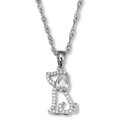 Palm Beach Jewelry .56 Tcw Pear Cut Cz Silvertone Dog Pendant Necklace 18 To 20-inch