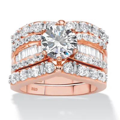 Palm Beach Jewelry 5.62 Tcw Cubic Zirconia 18k Rose Gold-plated .925 Silver 3-piece Bridal Ring Set In White