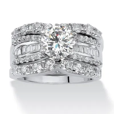 Palm Beach Jewelry 5.62 Tcw Cubic Zirconia 3-pc. Bridal Set In Platinum-plated In Silver