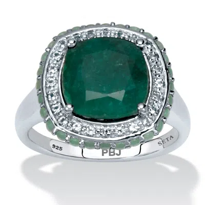 Palm Beach Jewelry 5.62 Tcw Cushion Cut Simulated And Genuine Green Emerald Sterling Silver Ring