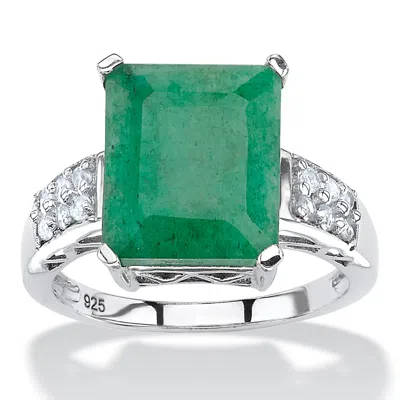 Palm Beach Jewelry 5.65 Tcw Emerald-cut Genuine Emerald & White Topaz Ring In .925 Sterling Silver In Green