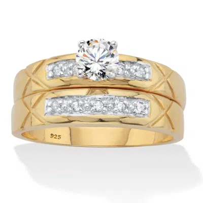 Palm Beach Jewelry .57 Cttw. Round Cubic Zirconia Gold-plated Silver 2 Piece Bridal Ring Set