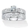 Palm Beach Jewelry .57 Cttw. Round Cubic Zirconia Platinum Over Silver 2 Piece Bridal Ring Set