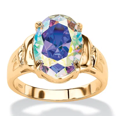 Palm Beach Jewelry 5.81 Tcw Oval Aurora Borealis Cubic Zirconia Gold-plated Cocktail Ring In Multi