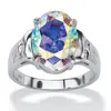 Palm Beach Jewelry 5.81 Tcw Oval-cut Aurora Borealis Cubic Zirconia Ring In .925 Sterling Silver In Multi
