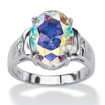 Palm Beach Jewelry 5.81 Tcw Oval-cut Aurora Borealis Cubic Zirconia Ring In .925 Sterling Silver In Multi