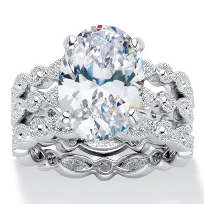 Palm Beach Jewelry 5.81 Tcw Oval-cut Cubic Zirconia Platinum-plated 3-piece Wedding Ring Set