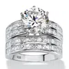 Palm Beach Jewelry 5.84 Tcw Cubic Zirconia 2-piece Platinum-plated Sterling Silver Bridal Ring Set In White