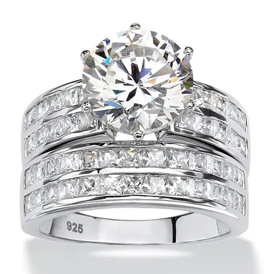 Palm Beach Jewelry 5.84 Tcw Cubic Zirconia 2-piece Platinum-plated Sterling Silver Bridal Ring Set In White