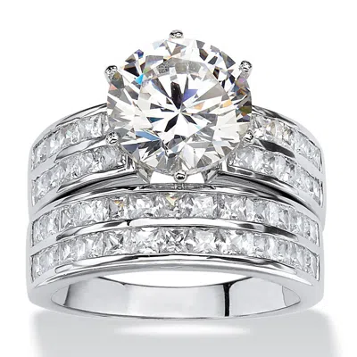 Palm Beach Jewelry 5.84 Tcw Cubic Zirconia 2-piece Platinum-plated Bridal Ring Set In Silver