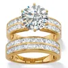 Palm Beach Jewelry 5.84 Tcw Cz Gold-plated Sterling Silver Multi-row 2-piece Bridal Ring Set In White
