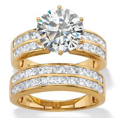 Palm Beach Jewelry 5.84 Tcw Cz Gold-plated Sterling Silver Multi-row 2-piece Bridal Ring Set In White