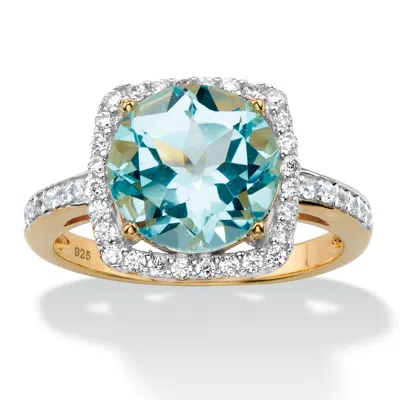 Palm Beach Jewelry 5.86 Tcw Genuine Blue Topaz And Cz 14k Gold-plated Silver Halo Cocktail Ring