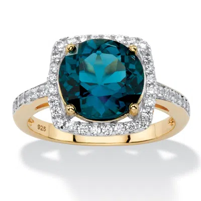Palm Beach Jewelry 5.86 Tcw Genuine Blue Topaz And Cz 14k Gold-plated Silver Halo Cocktail Ring