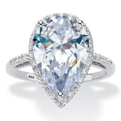 Palm Beach Jewelry 5.90 Tcw Pear-cut Cubic Zirconia Platinum Over Silver Halo Engagement Ring In White