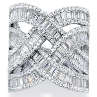 Palm Beach Jewelry 5.95 Cttw. Platinum-plated Silver Baguette Cubic Zirconia Crossover Ring In White