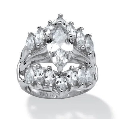 Palm Beach Jewelry 5.98 Tcw Marquise-cut Cubic Zirconia .925 Sterling Silver Engagement Ring Set In White