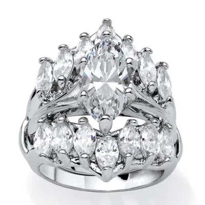 Palm Beach Jewelry 5.98 Tcw Marquise-cut Cubic Zirconia Jacket Bridal Set In Silvertone In White