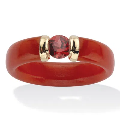 Palm Beach Jewelry .60 Cttw. Genuine Red Jade And Round Cut Red Garnet 10k Solid Gold Ring
