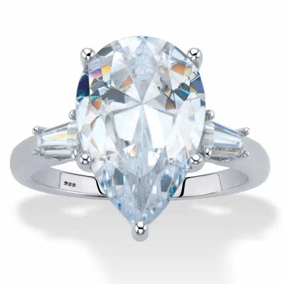 Palm Beach Jewelry 6.03 Cttw. Pear-cut Cubic Zirconia Platinum Over Silver Engagement Ring In White