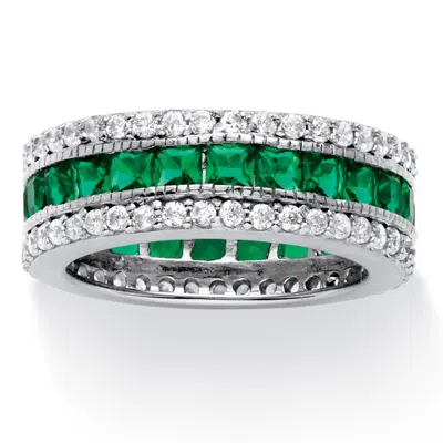 Palm Beach Jewelry 6.03 Tcw Simulated Emerald Eternity Ring In Platinum-plated Sterling Silver In Green