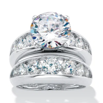 PALM BEACH JEWELRY 6.09 TCW CUBIC ZIRCONIA SILVERTONE BRIDAL RING SET