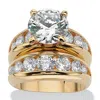 Palm Beach Jewelry 6.09 Tcw Round Cubic Zirconia Two-piece Bridal Set Gold-plated In White