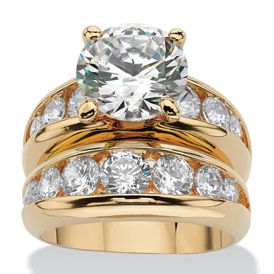 Palm Beach Jewelry 6.09 Tcw Round Cubic Zirconia Two-piece Bridal Set Gold-plated In White