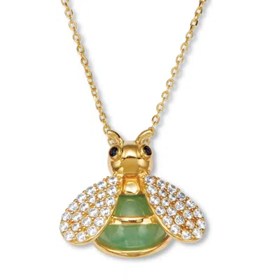 Palm Beach Jewelry .61 Tcw Cz Genuine Green Jade 18k Gold-plated Bee Pendant Necklace, 18 Incnes