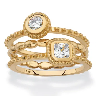 Palm Beach Jewelry .62 Tcw Cz Gold-plated Silver Stack Ring Set In Yellow