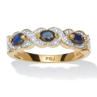 Palm Beach Jewelry .62 Tcw Genuine Sapphire Diamond Accent 18k Gold-plated Sterling Silver Ring In Blue