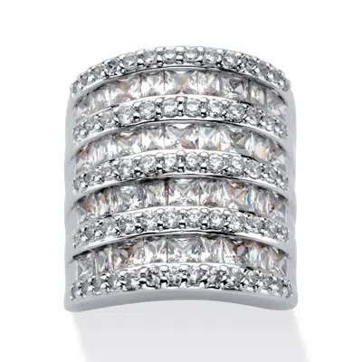 Palm Beach Jewelry 6.26 Tcw Baguette-cut And Round Cubic Zirconia Silvertone Cocktail Ring In White